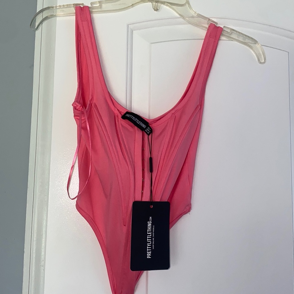 neon pink disco pointed hem cropped corset